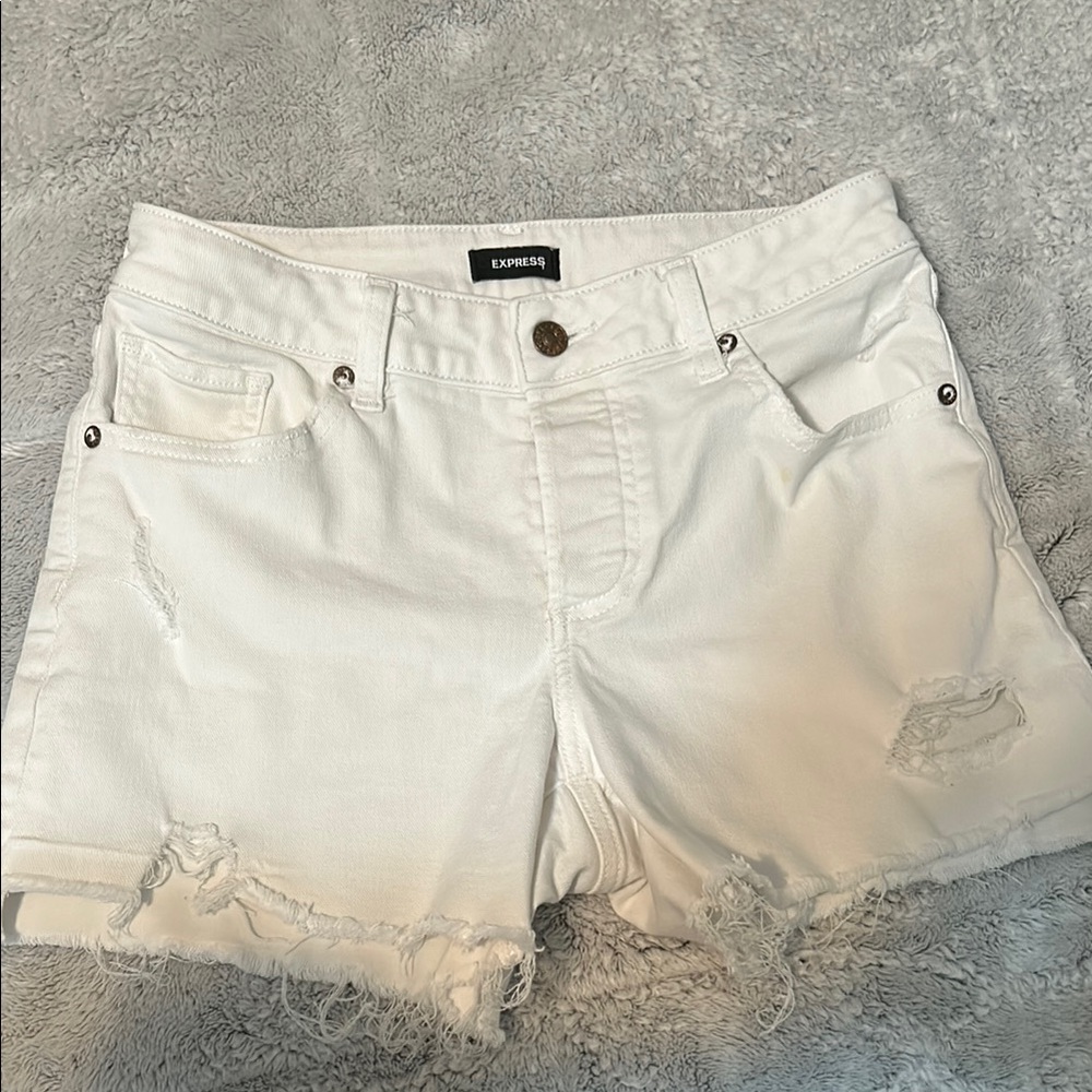 Express White Jean Shorts Distressed Casual